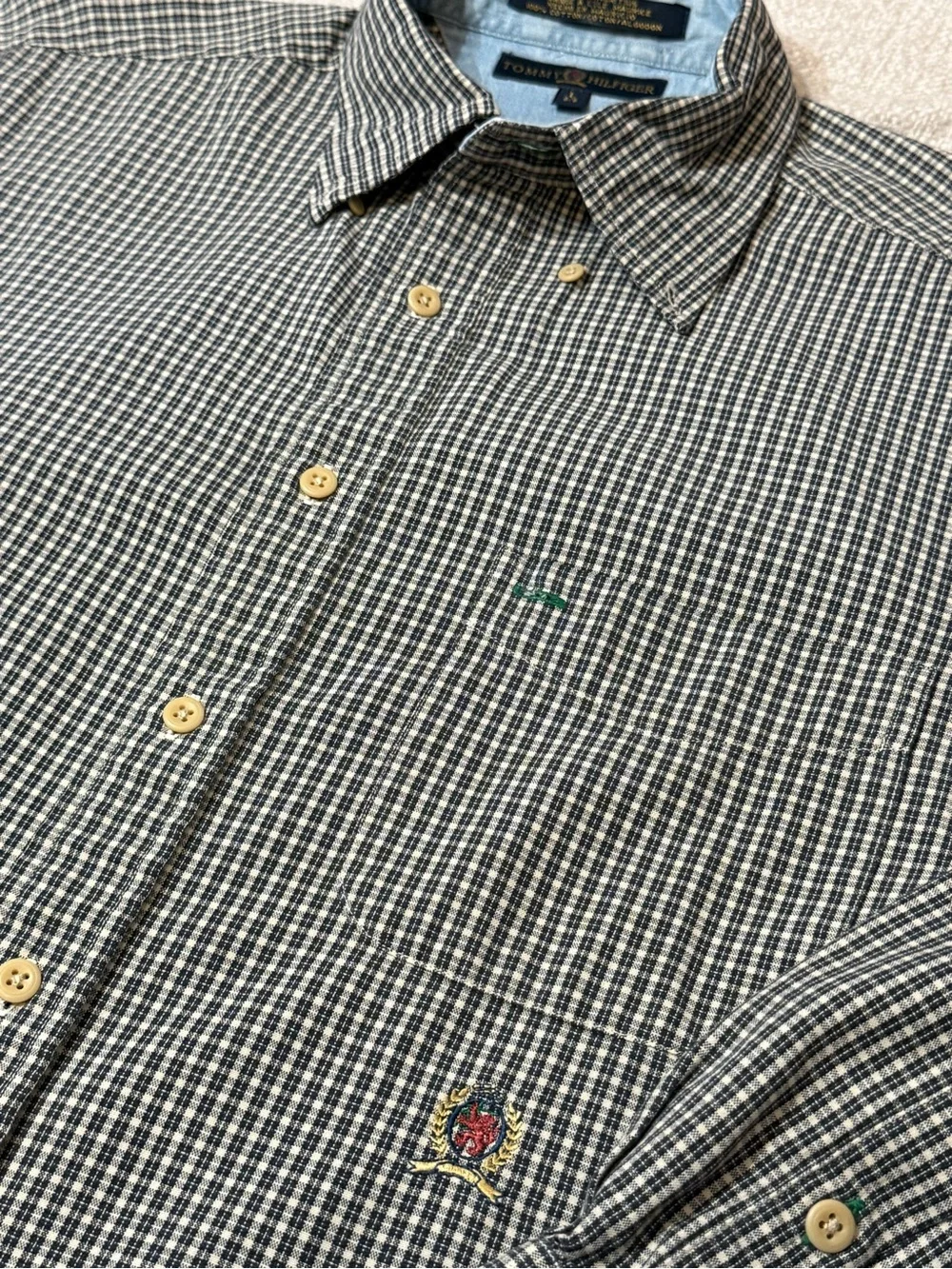 Vintage 90s Tommy Hilfiger Crest Plaid Shirt L Preppy Old Money Y2K